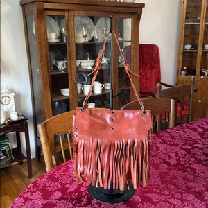 Dolce & Gabbana Cinnamon Leather Fringe & Grommet Shoulder Bag